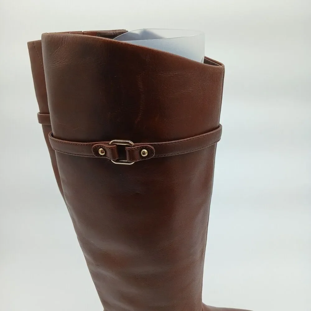 Gianni Bini Brown Leather Tall Riding Boots Womens Size 6.5M Stretch Calf